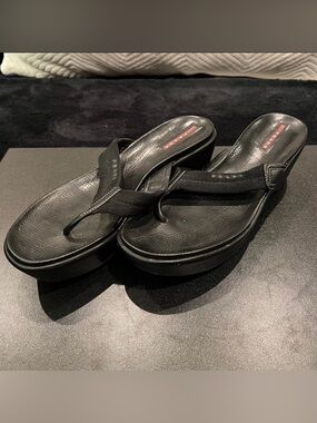 Prada Platform Thong Sandals Black Women’s Size US 41 these are for a wide foot